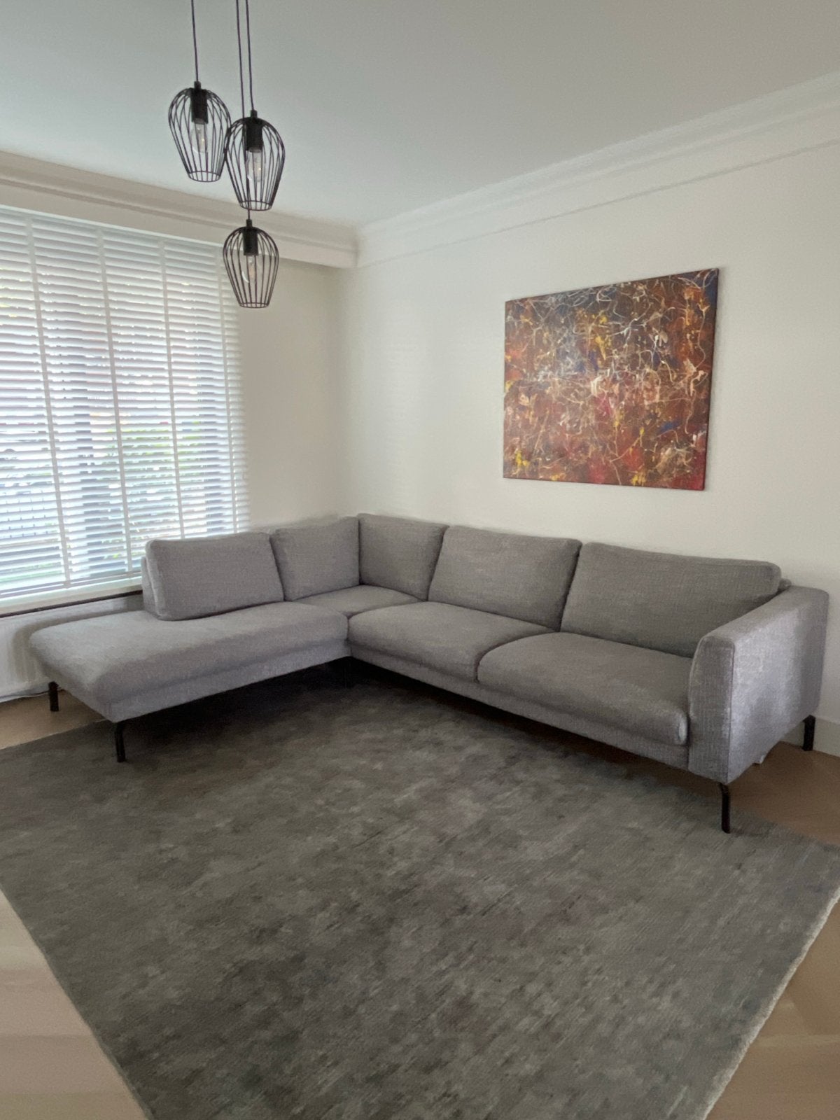 Moderne grijze hoekbank - Zo goed als nieuw, Huis en Inrichting, Ophalen, 250 tot 300 cm, 100 tot 125 cm, Hoekbank