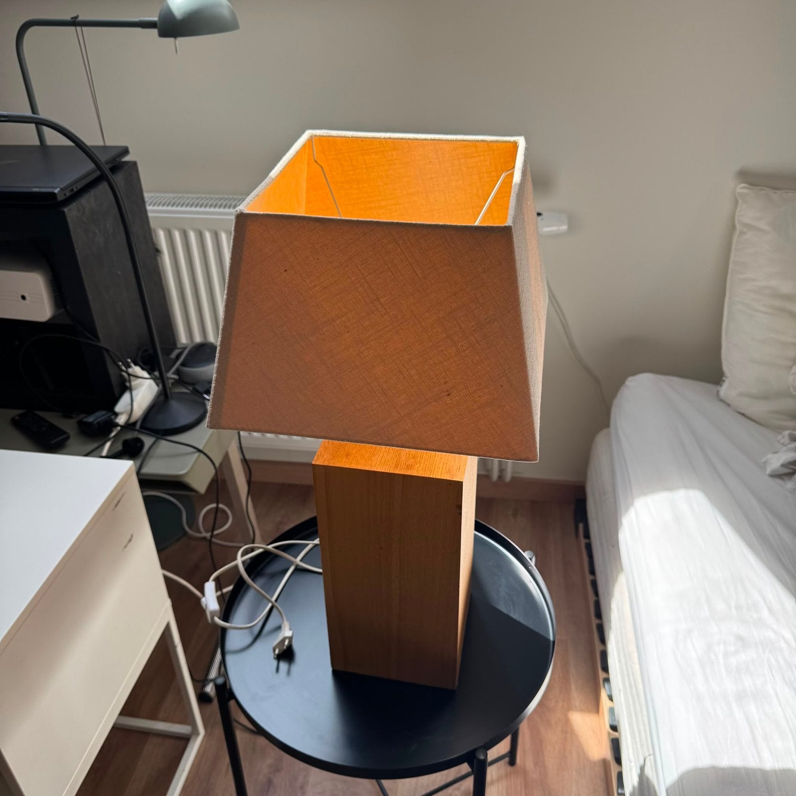 Houten tafellamp met stoffen kap, Ophalen, Gebruikt, Overige merken, E27 (groot)