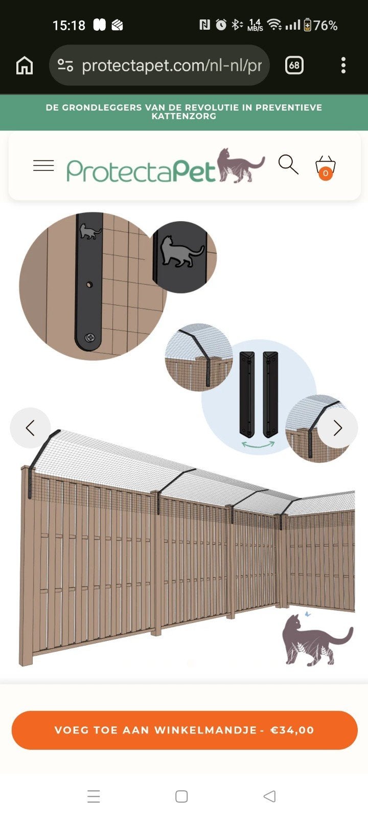 Kattennet beugels voor op schutting, Ophalen, Zo goed als nieuw, 110 cm of meer, 100 cm of meer