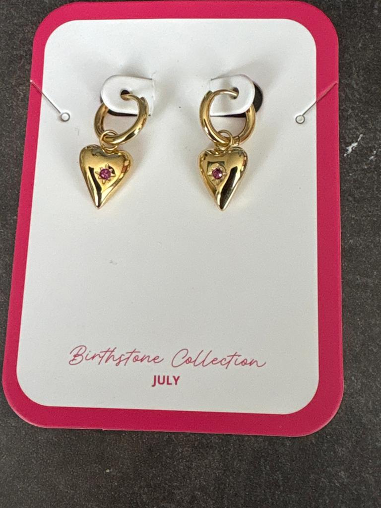 Gouden Hartjes Oorbellen met Robijn - Birthstone Juli, Hangers, Verzenden, Nieuw, Met edelsteen