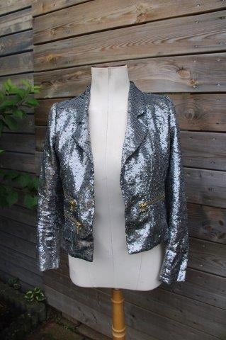Jasje zilver paillet Josh V mt XS Vaste prijs OPRUIMING, Verzenden, Zo goed als nieuw, Jasje, Maat 34 (XS) of kleiner