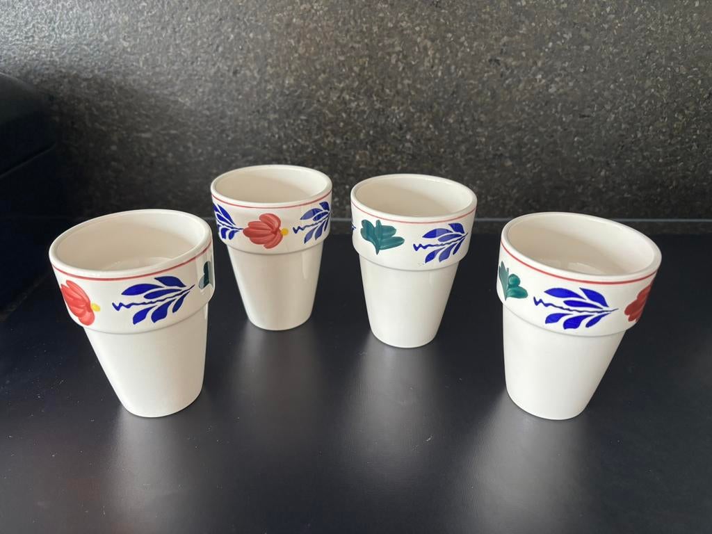 4x melkbeker boerenbont, Ophalen of Verzenden, Zo goed als nieuw, Aardewerk, Boerenbont