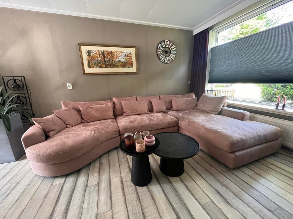 Luxe roze lounge bank - 2 jaar oud., Ophalen, Overige materialen, Hoekbank, 300 cm of meer
