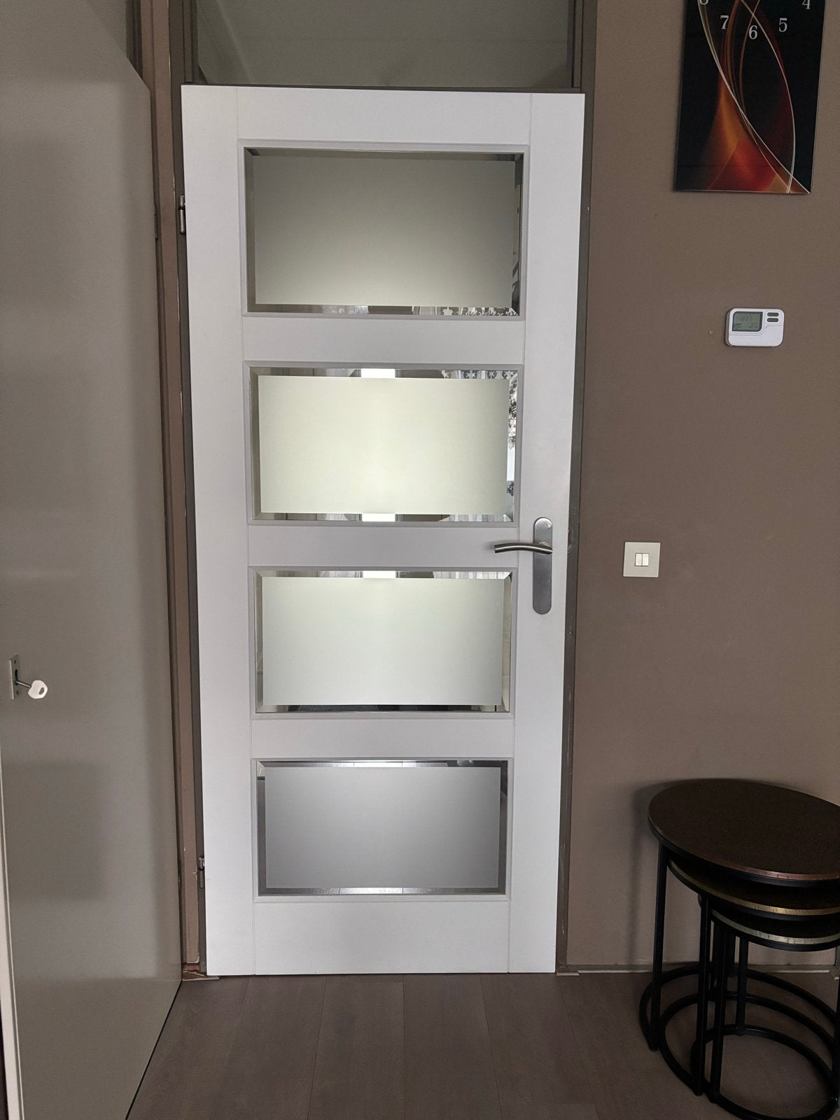 Luxe binnendeur met melkglas en heldere randglas, Ophalen, 80 tot 100 cm, Binnendeur, 200 tot 215 cm