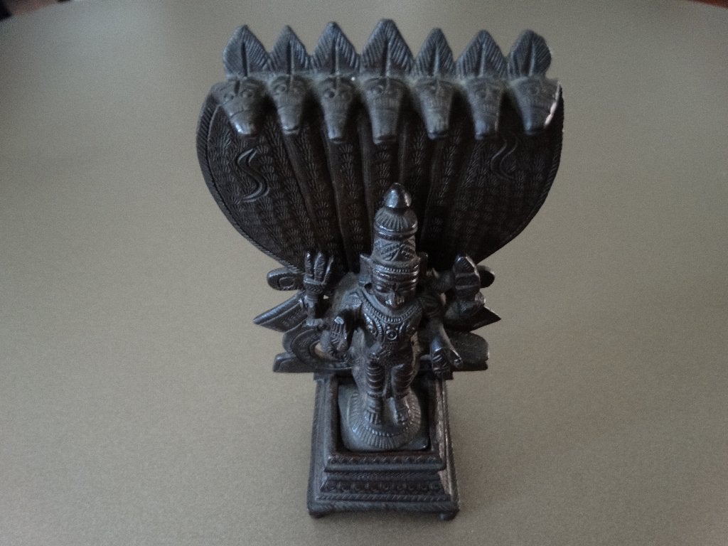 Bronzen beeld India, drie delig, godheid met 7 koppige slang, Verzenden, Brons