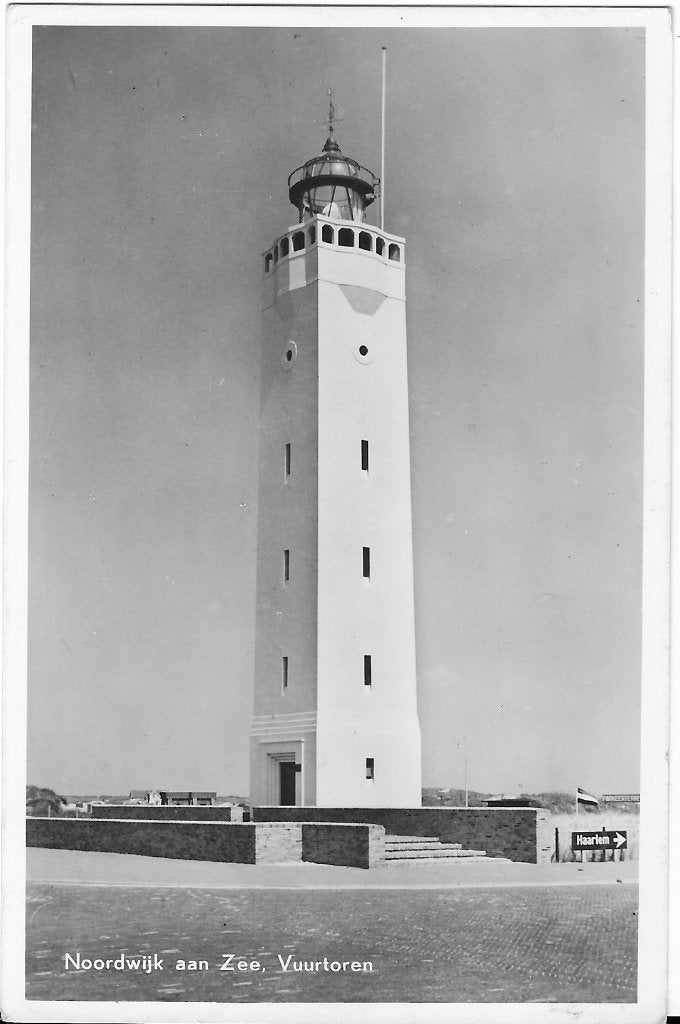Noordwijk aan Zee, Vuurtoren, vlag, plaatsnaambord Haarlem, Verzamelen, Verzenden, 1940 tot 1960, Gelopen, Zuid-Holland