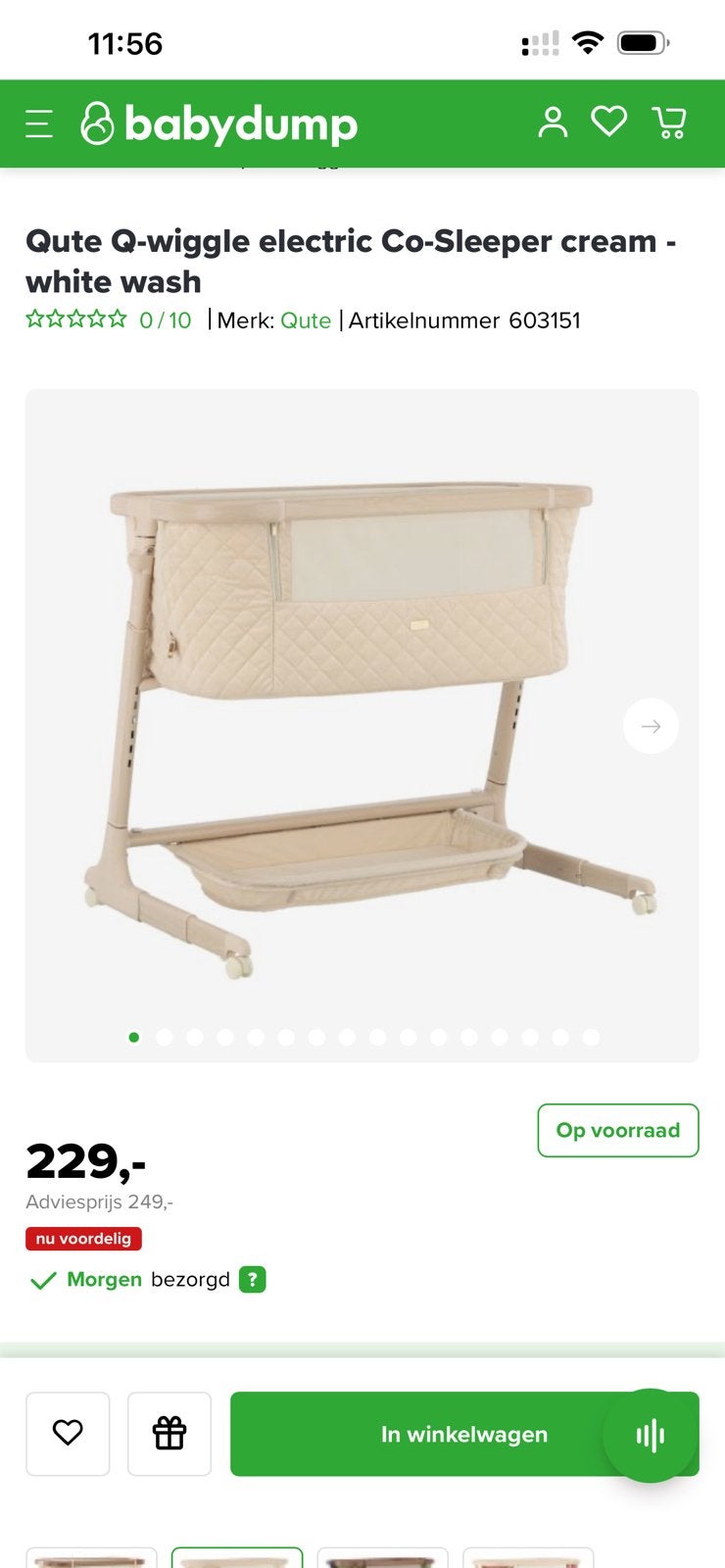 Qute Q-Wiggle Elektrische Co-Sleeper – Elektrisch Wiegje, Ophalen of Verzenden, Zo goed als nieuw, Wieg