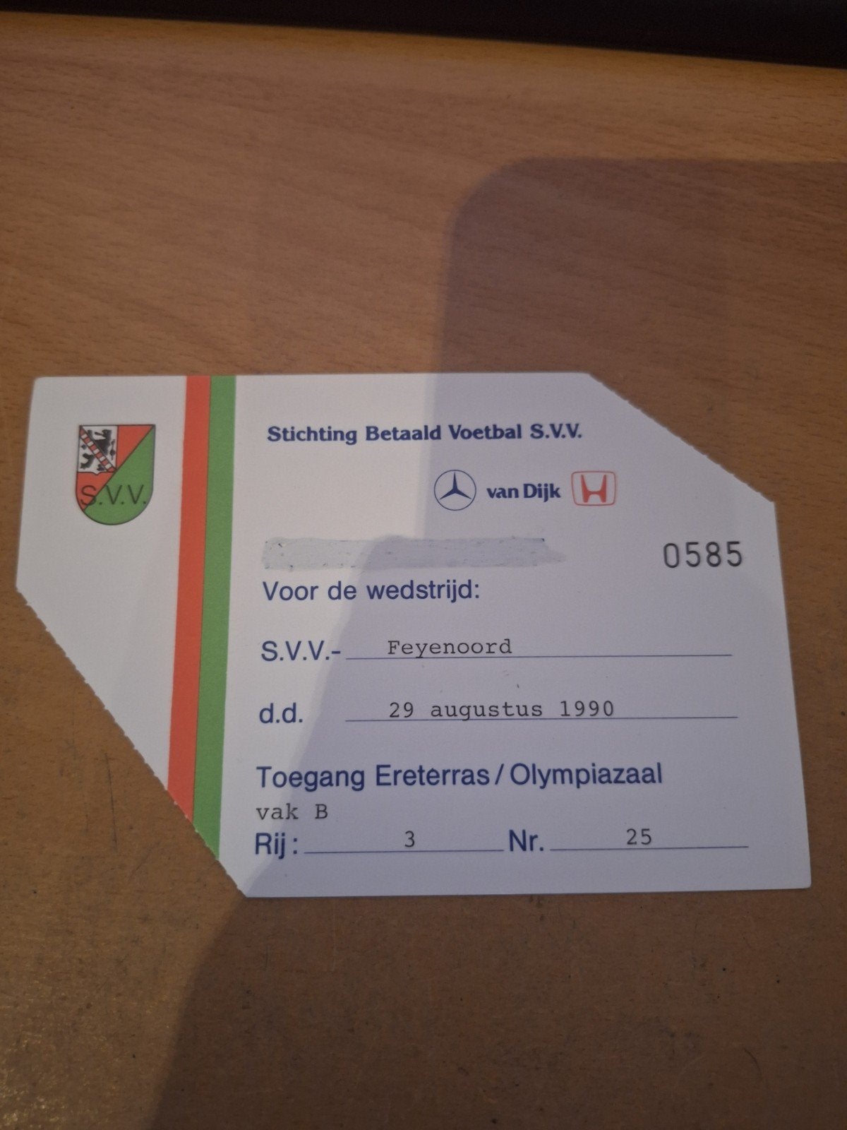 TICKET 90/1 SVV v Feyenoord, Ophalen of Verzenden, Zo goed als nieuw, Feyenoord, Overige typen
