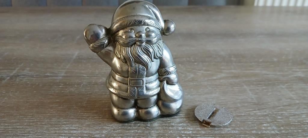 Vintage verzilverde muntgeld spaarpot kerstman santa zilver, Ophalen of Verzenden