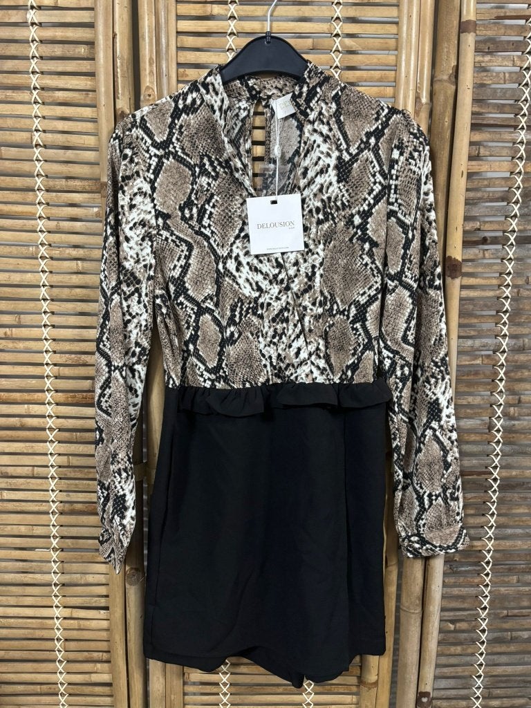 Delousion slangenprint playsuit zwart beige XS 34 nieuw, Meerkleurig, Delousion By Lou, Nieuw, Ophalen of Verzenden