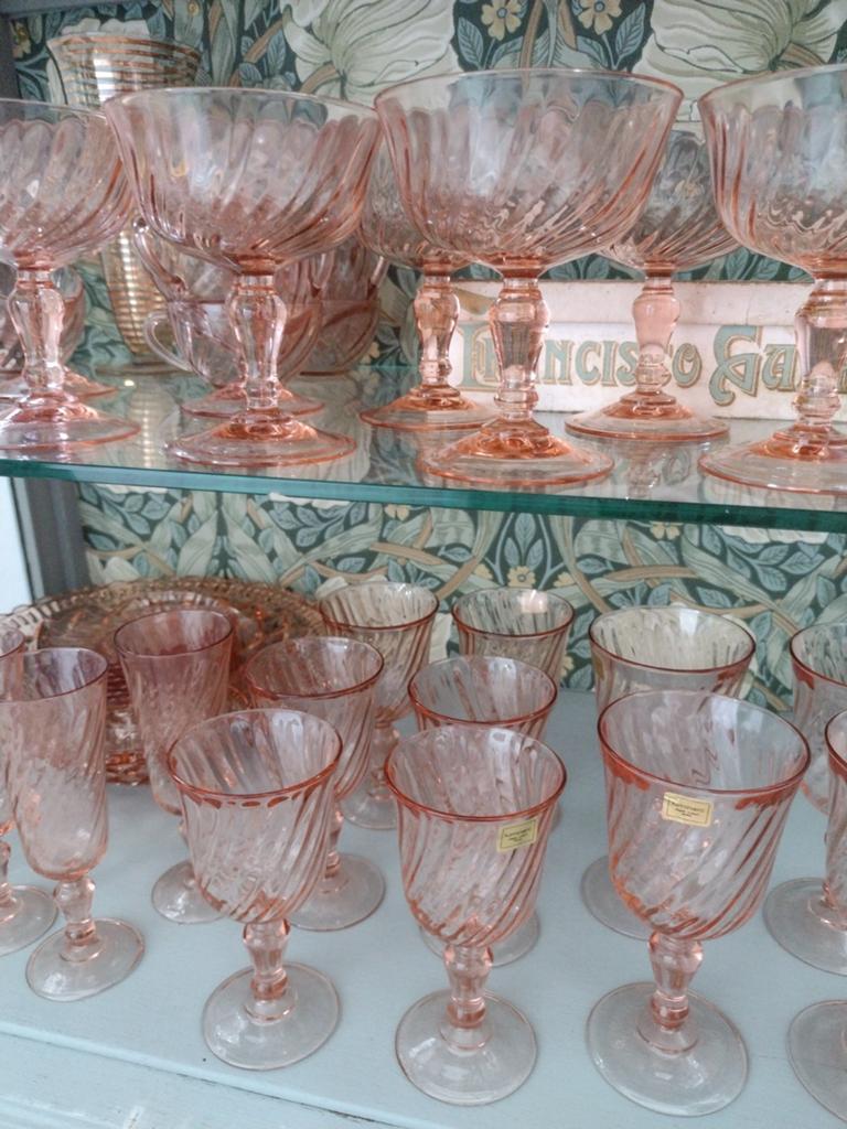 Vintage! Heel veel rosaline swirl luminarc glas roze frans, Ophalen of Verzenden