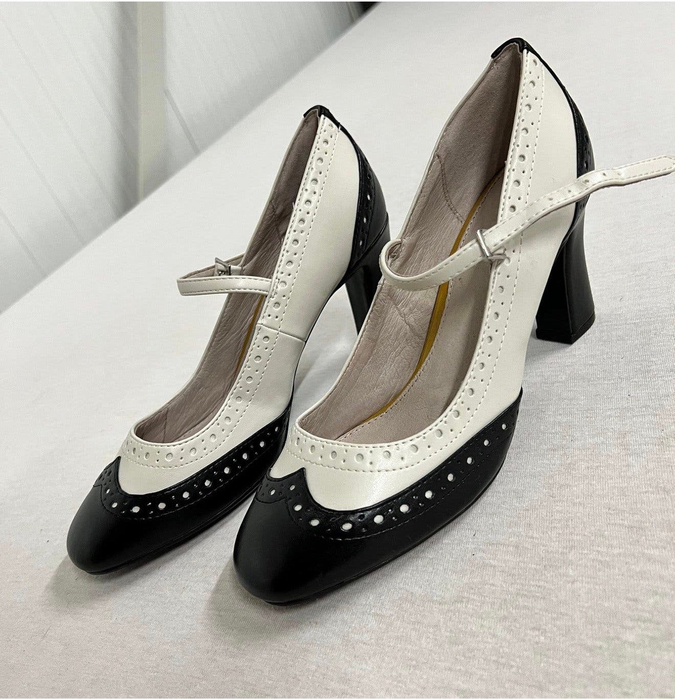Flapper Mary Jane Next Pumps pump met hakken 38 zwart-wit, Pumps, P, Wit, P