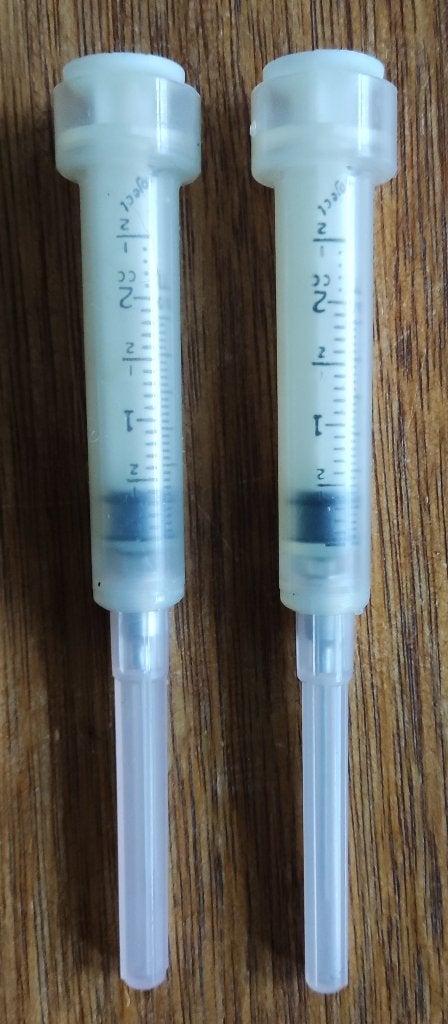 2 Injectiespuiten, Ophalen of Verzenden, Gebruikt