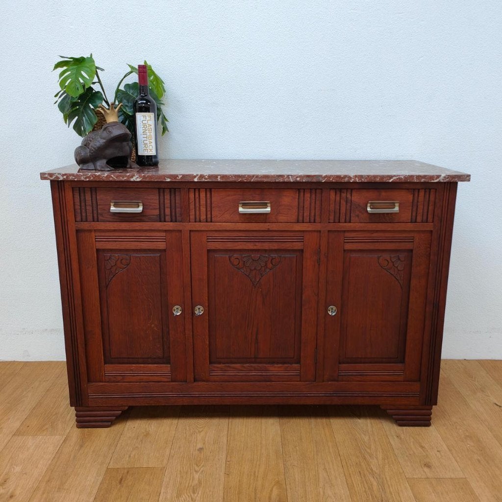 Antiek Vintage dressoir ladekast commode met marmer blad 603, Valkenswaard, Gebruikt, 100 tot 150 cm, Info@flashbackfurniture.nl