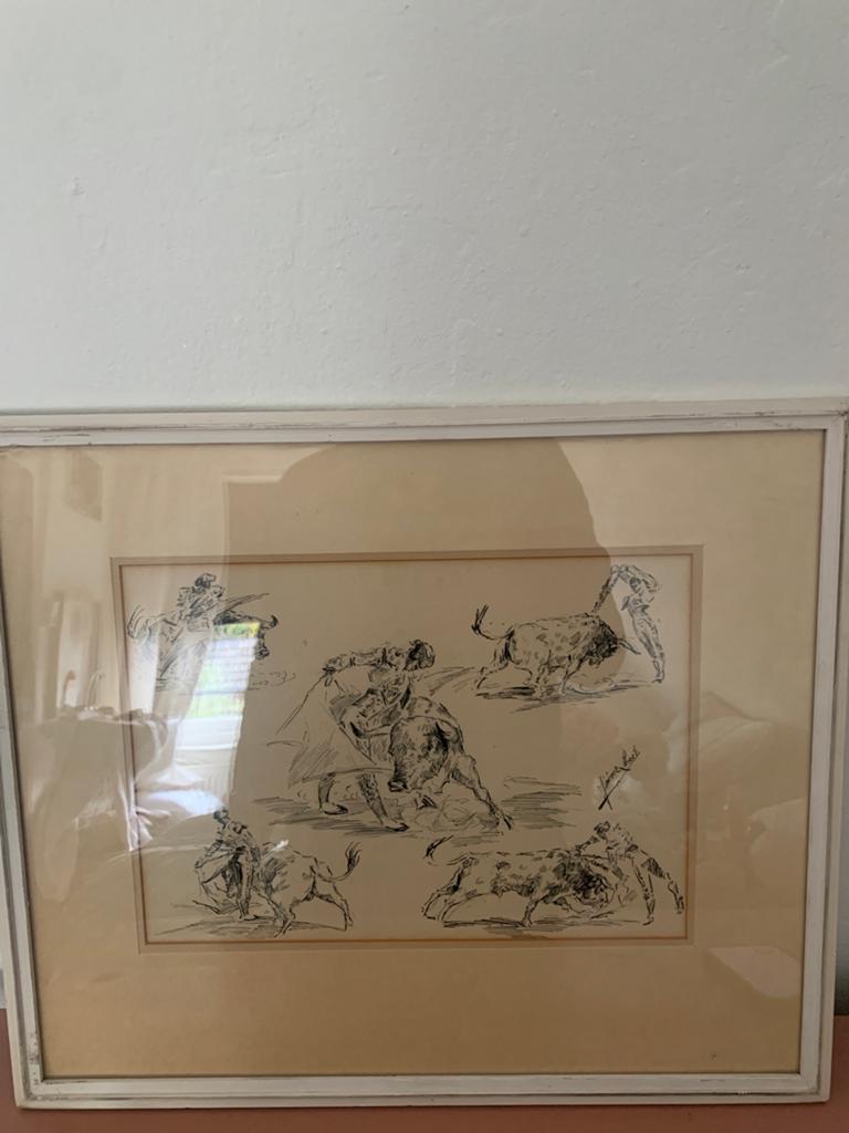 Vintage Stierengevecht Tekening - Gesigneerd Jiminez Forerte, Antiek en Kunst, Ophalen of Verzenden