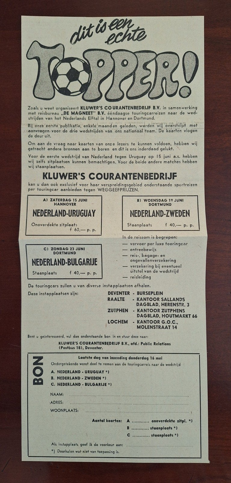 advertentie W.K. 1974, poulefase Nederlands elftal., Verzenden, Zo goed als nieuw, Buitenlandse clubs, Poster, Plaatje of Sticker