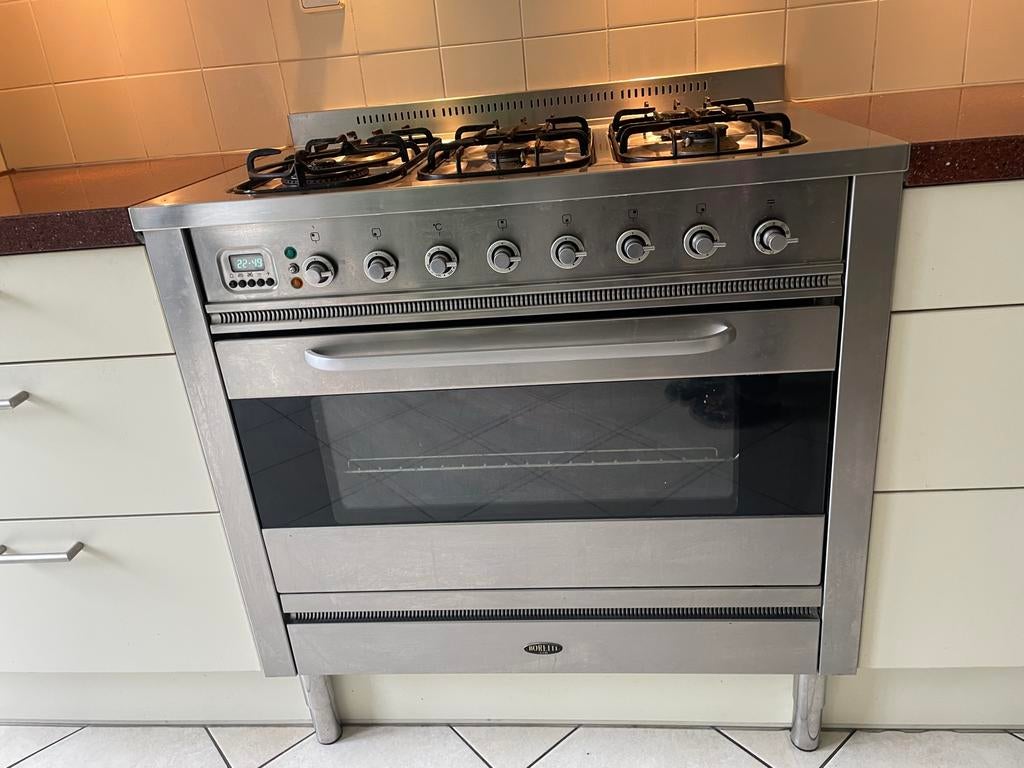 Boretti Fornuis 6 Pits Gas 90cm met Bakplaat en Spit, Ophalen, Gebruikt, 60 cm of meer, Grill
