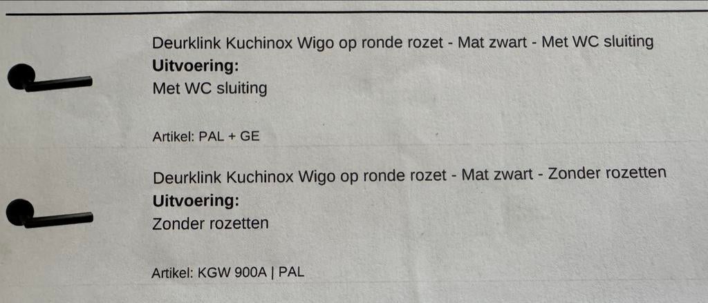 5x Deurklink Wigo Mat Zwart (4x standaard, 1x WC-sluiting), Ophalen, Nieuw, Overige materialen, Klink of Kruk