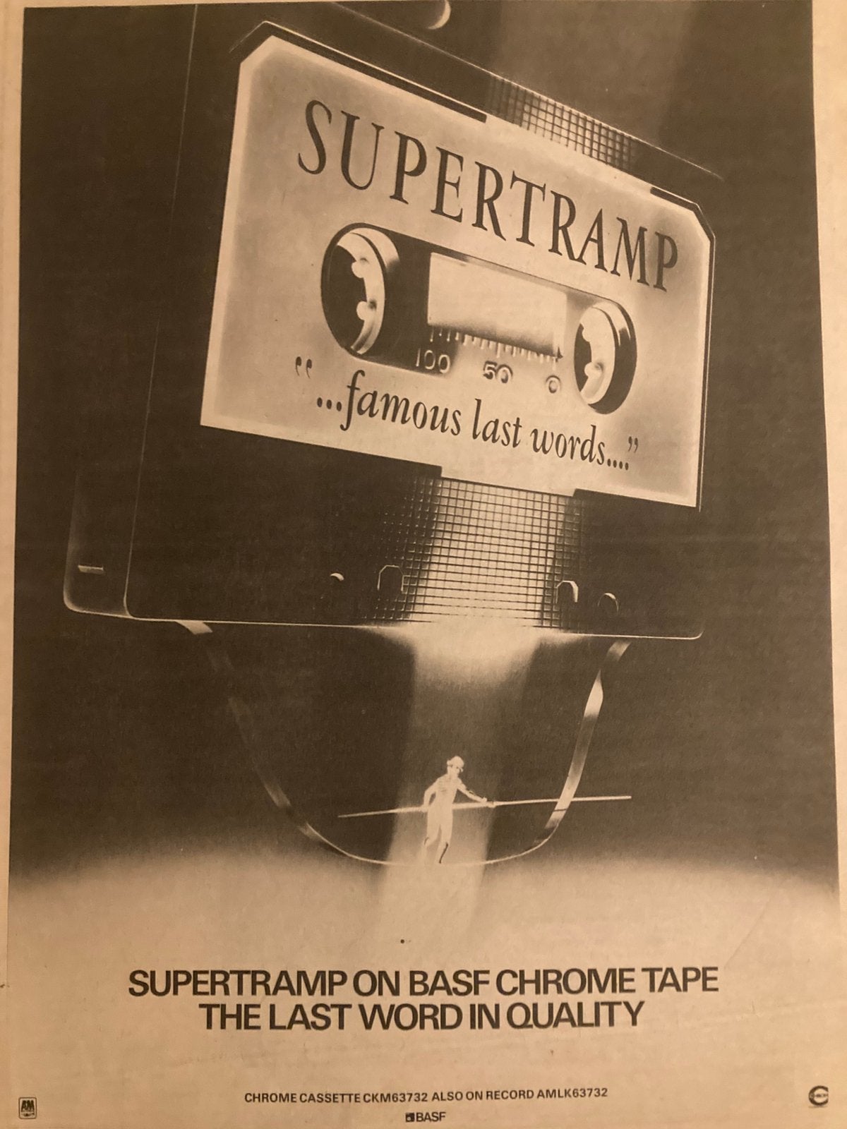 SUPERTRAMP Famous Last Words A3 advertentie, Ophalen of Verzenden, Zo goed als nieuw