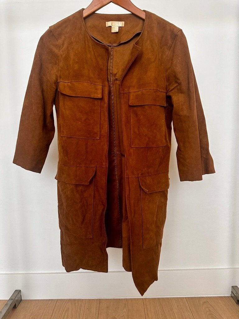 H&M Premium vegan suède half lange jas maat 36, Kleding | Dames, H&M, Bruin, Verzenden, Zo goed als nieuw