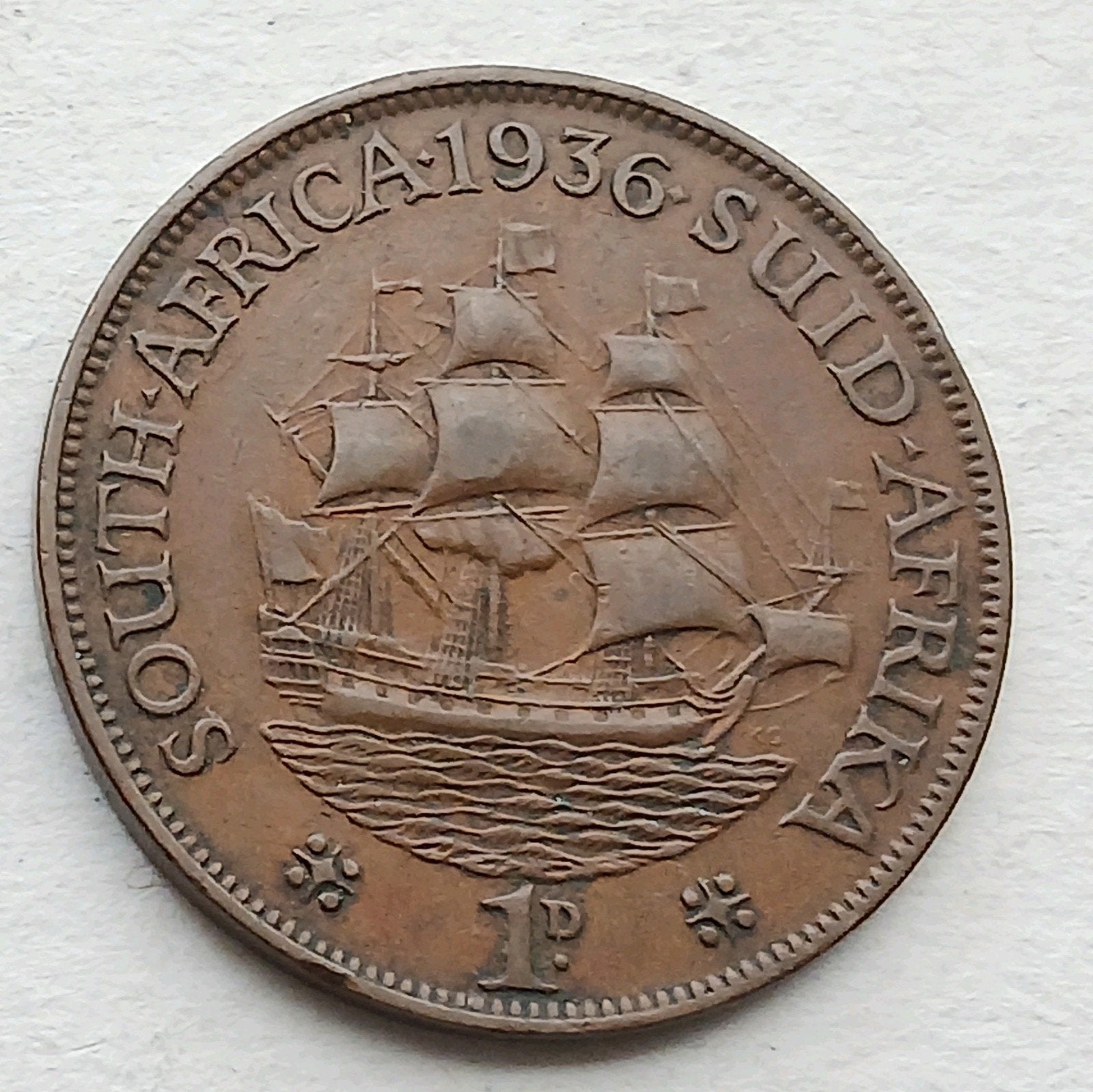 1 Penny 1936 Zuid Afrika Prachtige Oude Munt Pretoria Brons, Postzegels en Munten, Ophalen of Verzenden