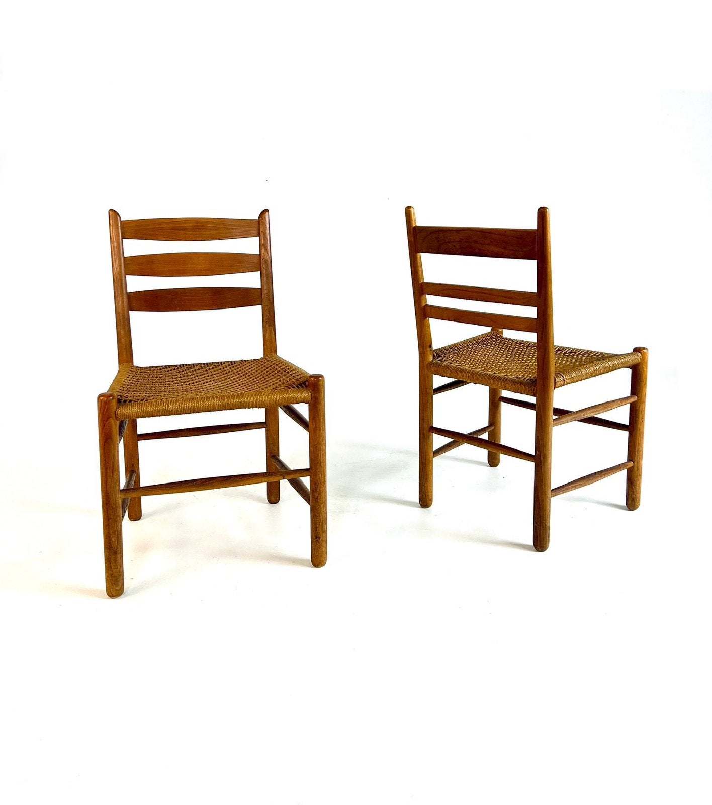 Set van 2 Deense papercord stoelen ‘60, Huis en Inrichting, Stoelen, Zo goed als nieuw, Twee, Hout, Overige materialen, Bruin