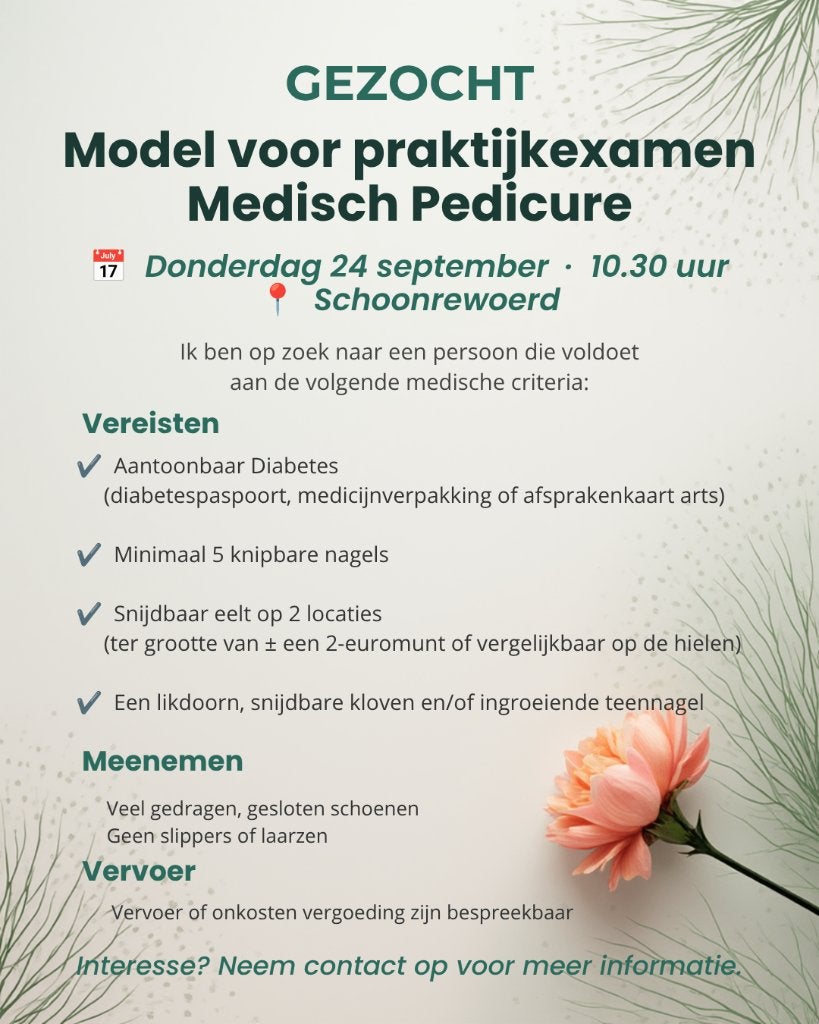 Gezocht: DIABETISCHE VOET EXAMENMODEL MEDISCH PEDICURE, Overige uren, MBO, Vanaf 10 jaar, Overige vormen