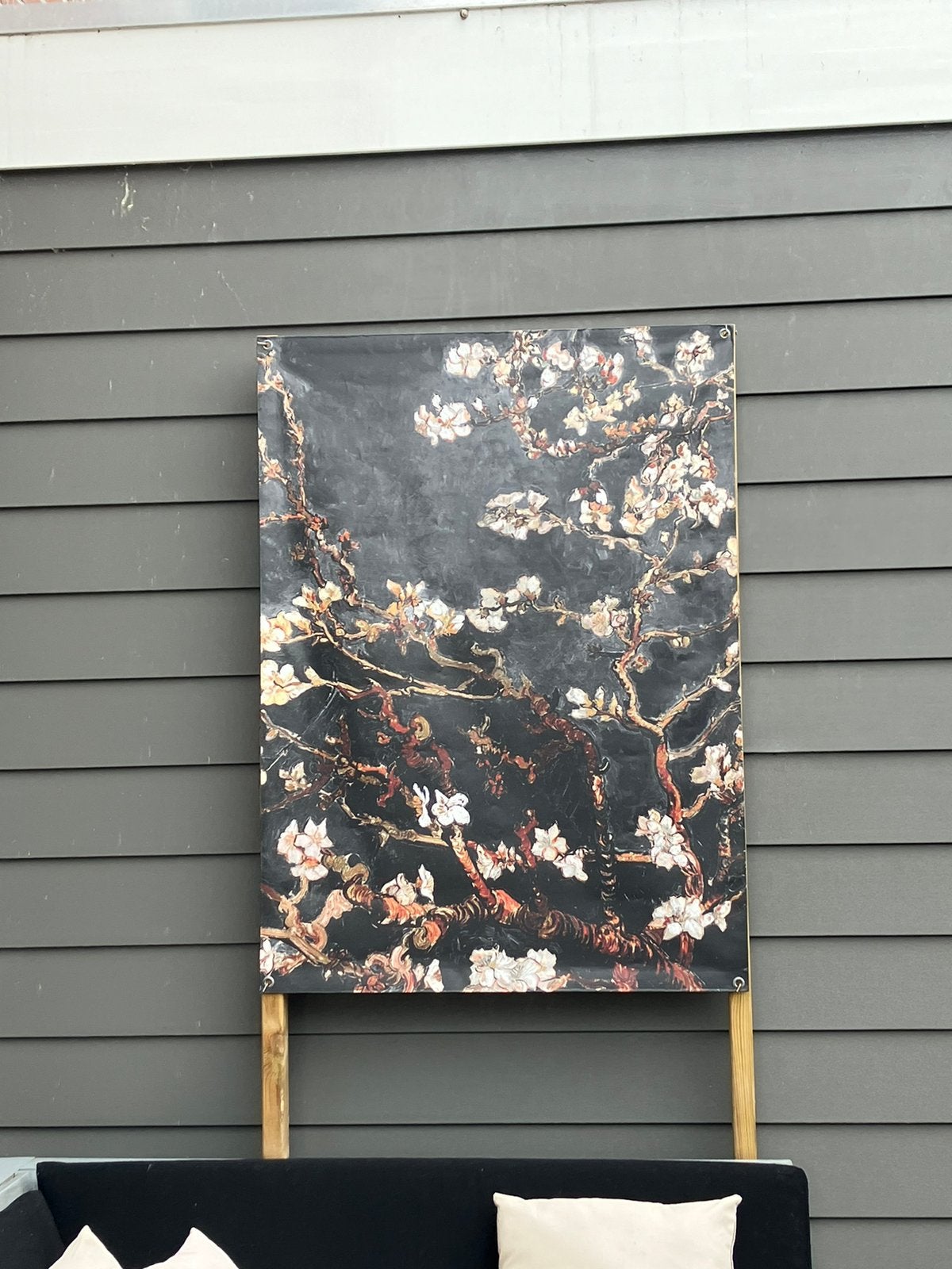 Groot canvas doek tuin zwart bruin creme bloesem tak, Ophalen of Verzenden, Zo goed als nieuw