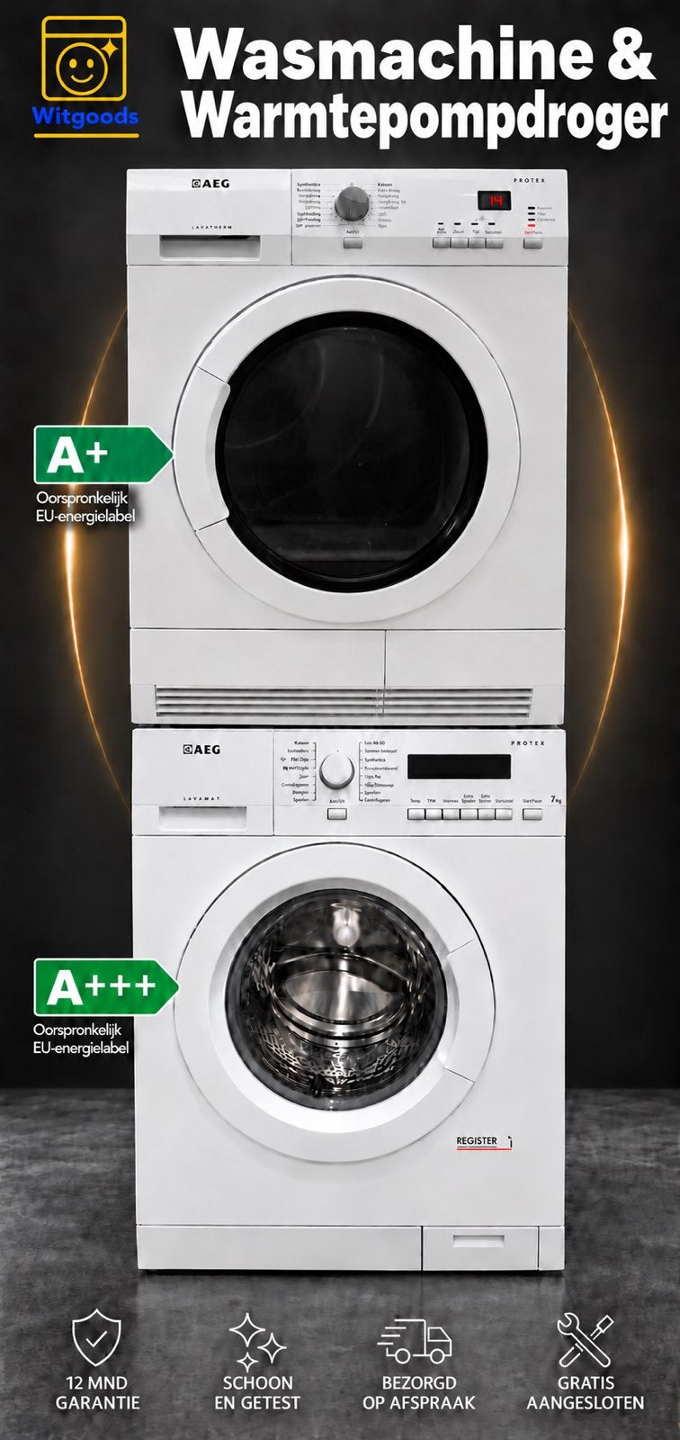 SLIM & ZUINIG! SETJE AEG 7KG WASMACHINE & DROGER | OPTISENSE