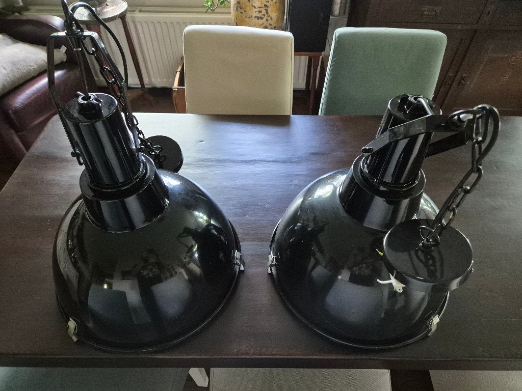 Hanglampen industrieel zwart, Huis en Inrichting, Lampen | Hanglampen, Ophalen, E27 (groot), Zo goed als nieuw, Metaal