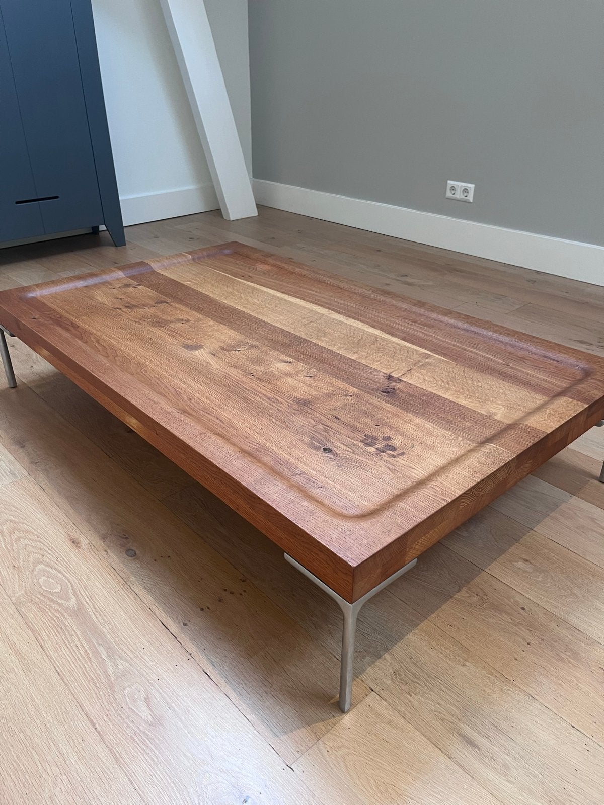 Massief eiken salontafel met metalen poten Linteloo - BLOQ, Huis en Inrichting, Ophalen, Gebruikt, 100 tot 150 cm, Eikenhout