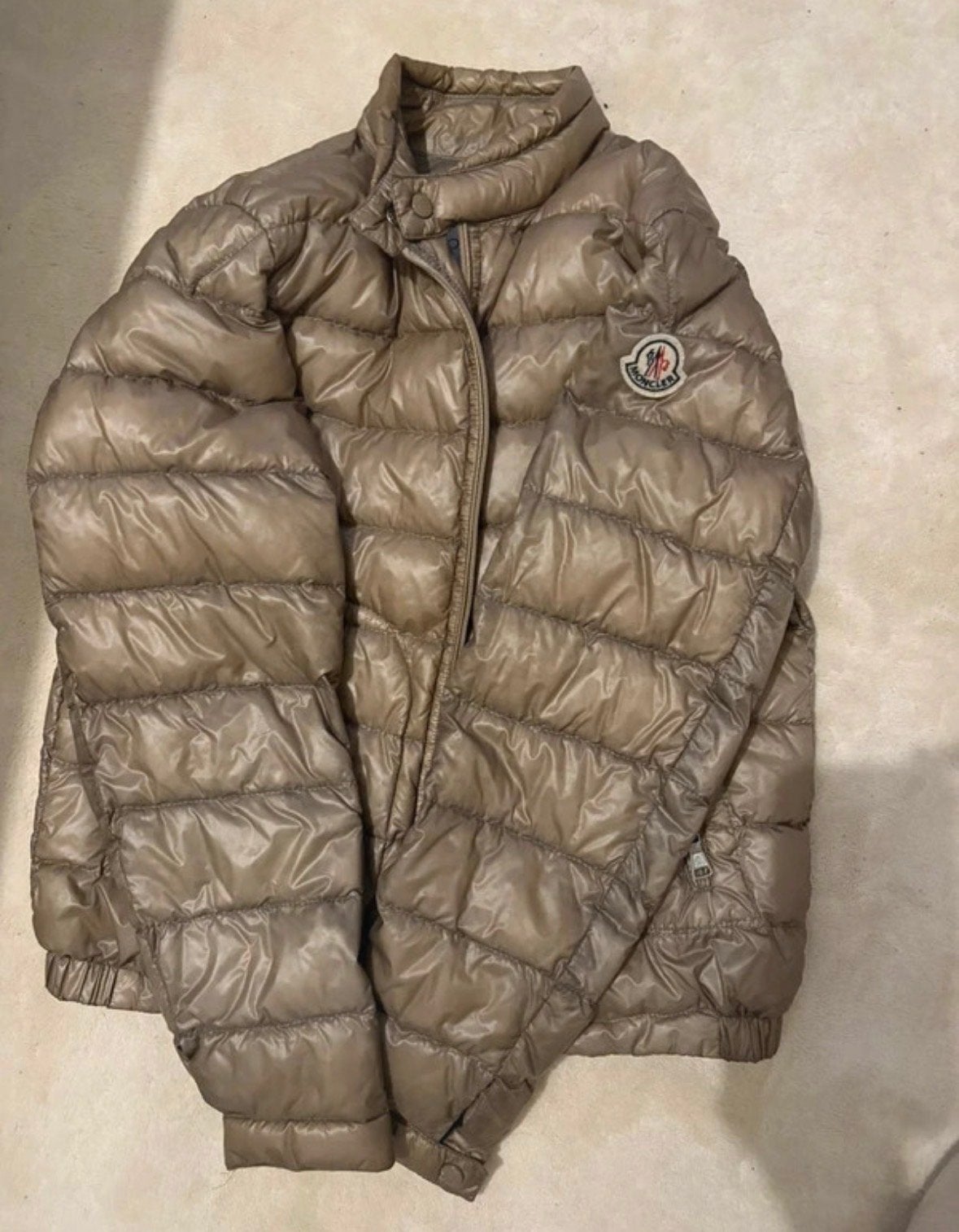 Moncler donsjack - Maat XS/S, Ophalen, Gedragen, Maat 34 (XS) of kleiner, Beige