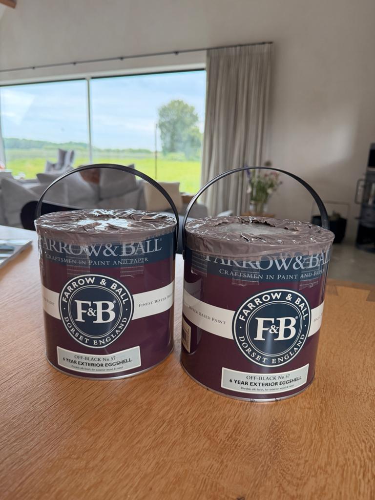 Farrow & Ball 6 year exterior eggshell - off-black no.57, Zwart, Nieuw, Ophalen of Verzenden, Verf