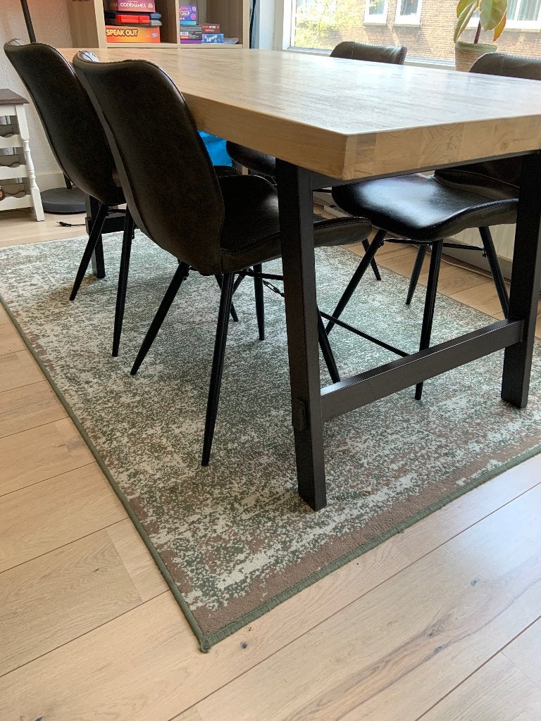 Vloerkleed laagpollig abstract groen crème, Ophalen, 100 tot 150 cm, Vintage bohemian, Groen