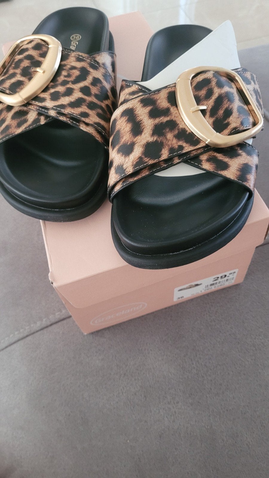 Leopardprint slippers met gesp - Graceland, Ophalen of Verzenden