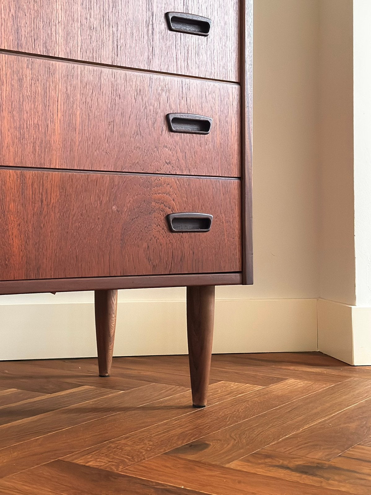 Vintage ladekast Deens teak hout jaren 50/60/70 kommode, Ophalen, Gebruikt, 5 laden of meer, Teakhout