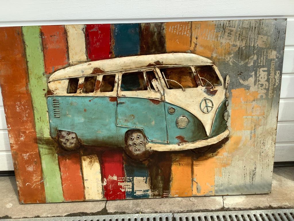 3D industrieel metalen schilderij volkswagen VW bus, Ophalen, Zo goed als nieuw, Schilderij, 100 tot 125 cm