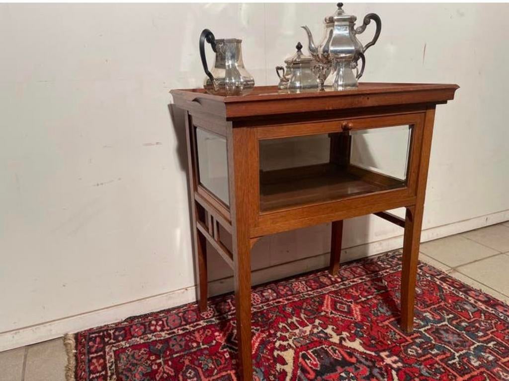 J.A. Huizinga eiken theekastje zeldzaam met geslepen glas, Antiek en Kunst, Ophalen