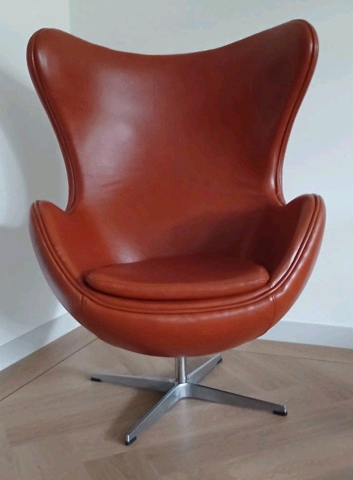 Fritz Hansen Egg Chair replica Cognac Leer + event. Ottoman, Ophalen, Fritz Hansen, Zo goed als nieuw, 50 tot 75 cm