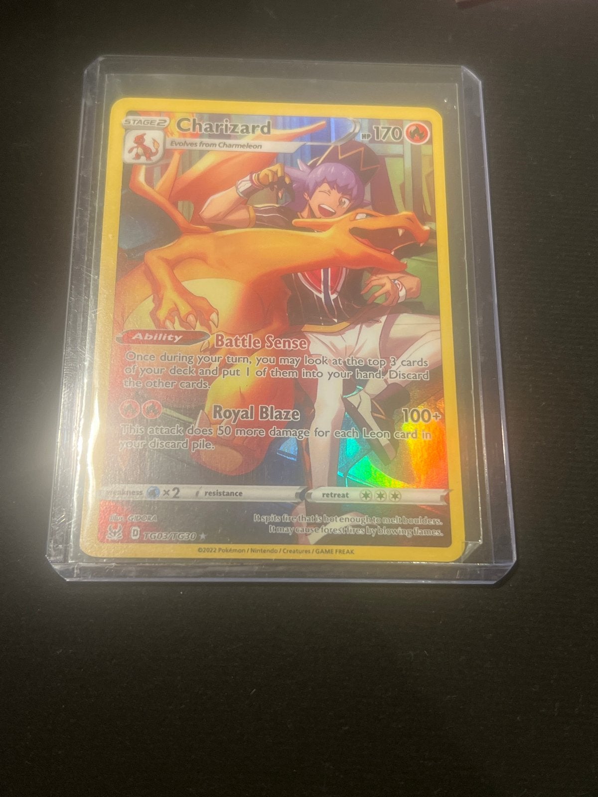 Charizard Leon Trainer Gallery TG03/TG30 Pokemon Kaart Mint, Ophalen of Verzenden, Zo goed als nieuw, Losse kaart, Foil