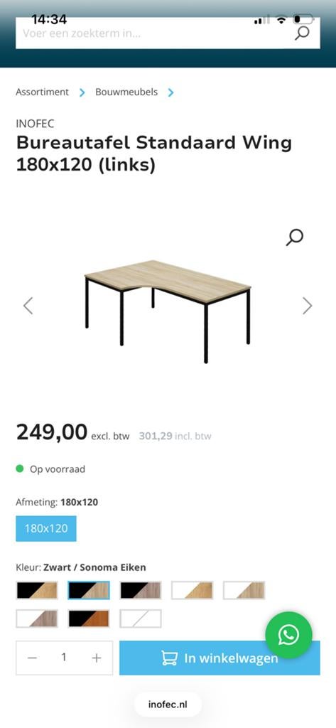 Modern bureau met houtlook blad en zwart metalen onderstel, Huis en Inrichting, Bureaus, Ophalen, Demontabel, Hout, Bruin