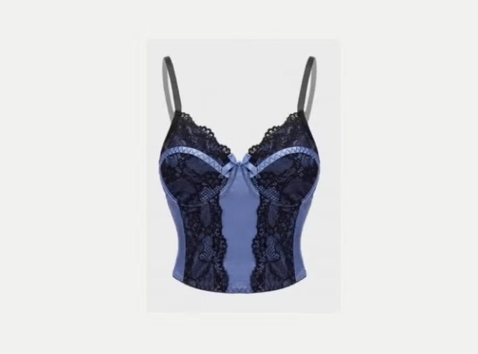 Blauw zwarte Korset top satijn met verstelbare bandjes, Kleding | Dames, Ophalen of Verzenden, Nieuw, Blauw, Zonder mouw