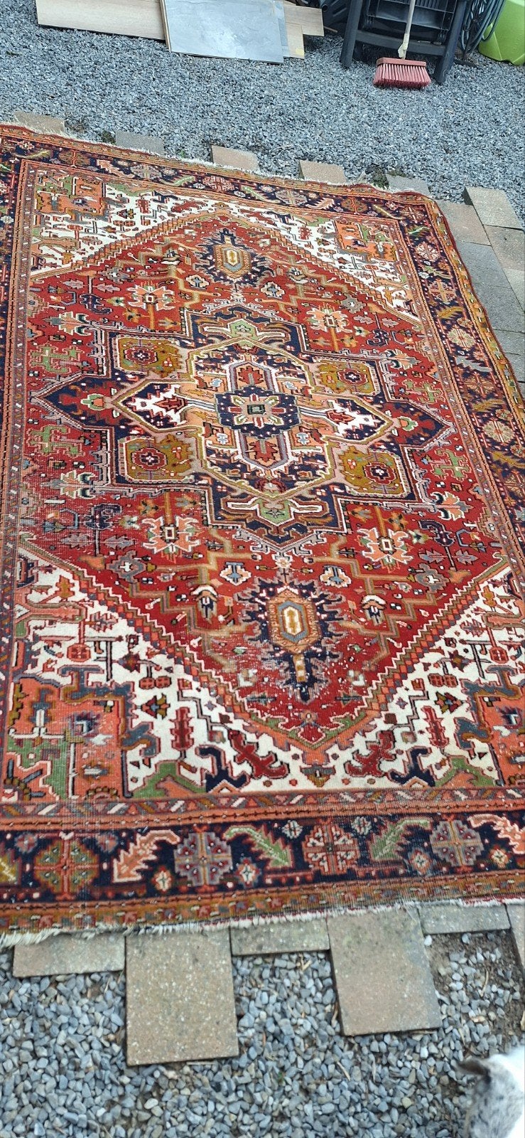Vintage Perzisch tapijt, handgeknoopt, rood/blauw patroon, Huis en Inrichting, Ophalen, Gebruikt, Perzisch, Vintage, Klassiek