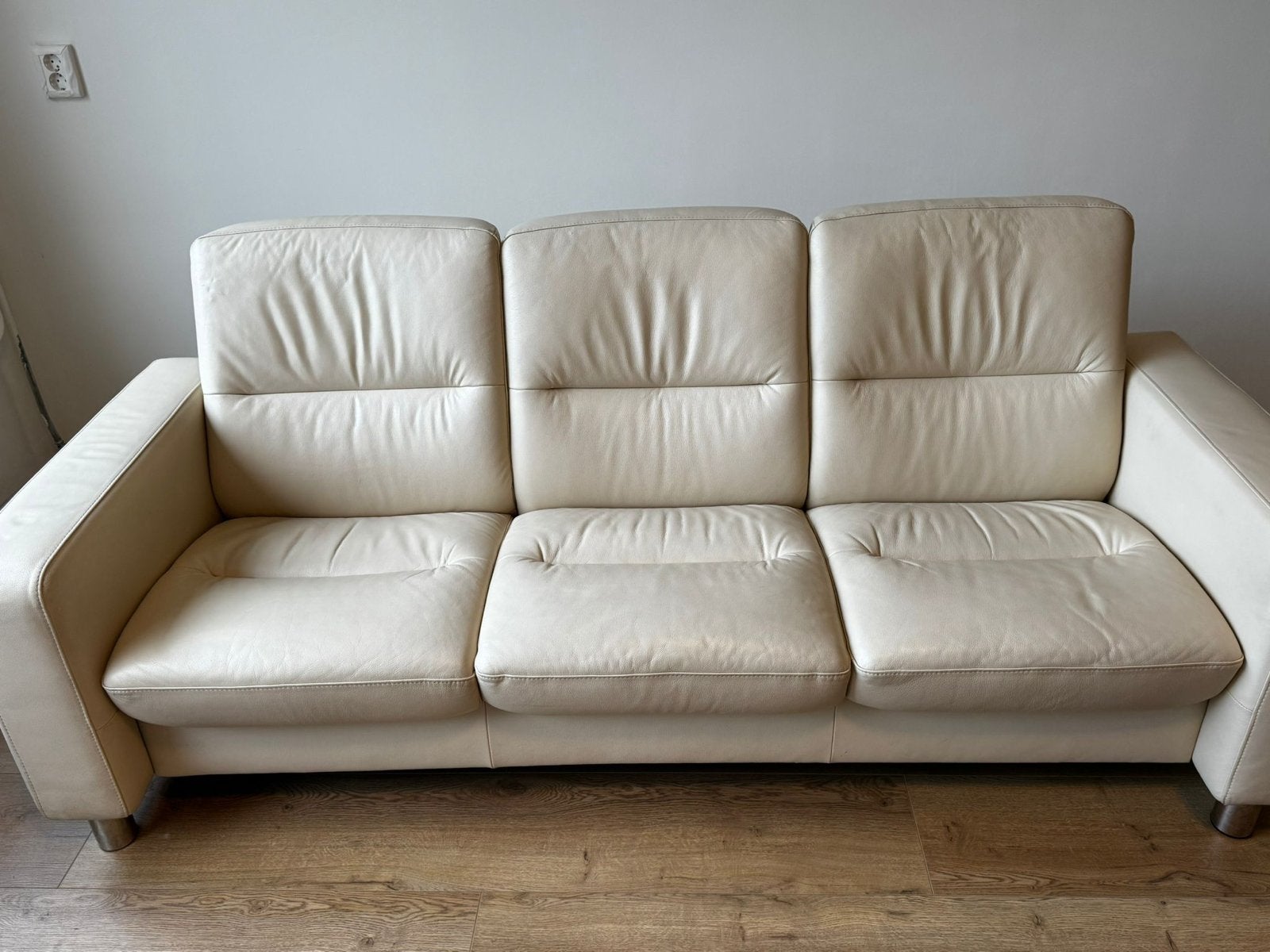 Stressless Leren Bank/Fauteuil - Beige/Crème, Ophalen, Hoekbank, Driepersoons, Leer