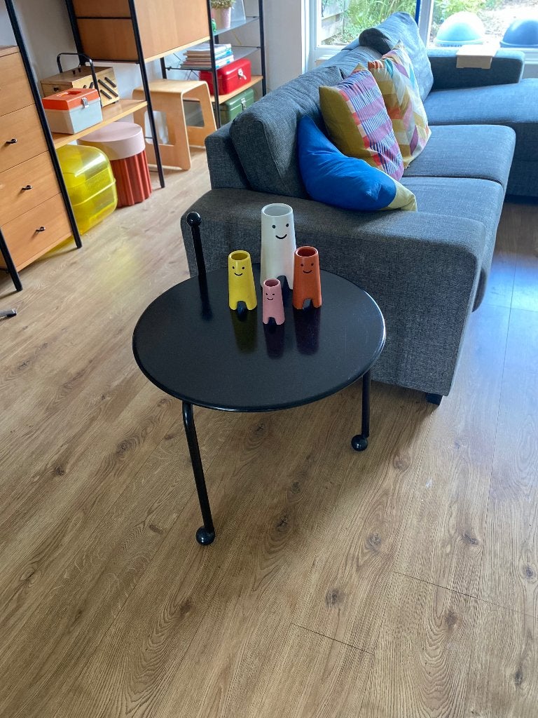 Vintage IKEA opklapbare bijzettafel Bogen van Tord Bjöklund, Gebruikt, Metaal of Aluminium, Rond, 55 tot 75 cm