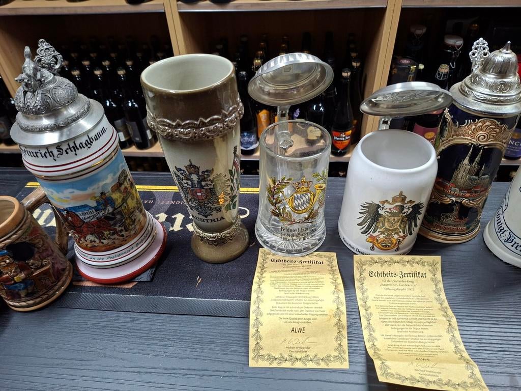 Oude bierpullen met echtheidscertificaat - Diverse designs, Antiek en Kunst, Antiek | Keramiek en Aardewerk, Ophalen