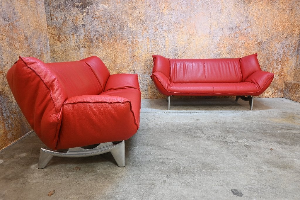 ZGAN 2 rode leren Leolux Tango design banken, Leolux, Leolux, 150 tot 200 cm, Tweepersoons