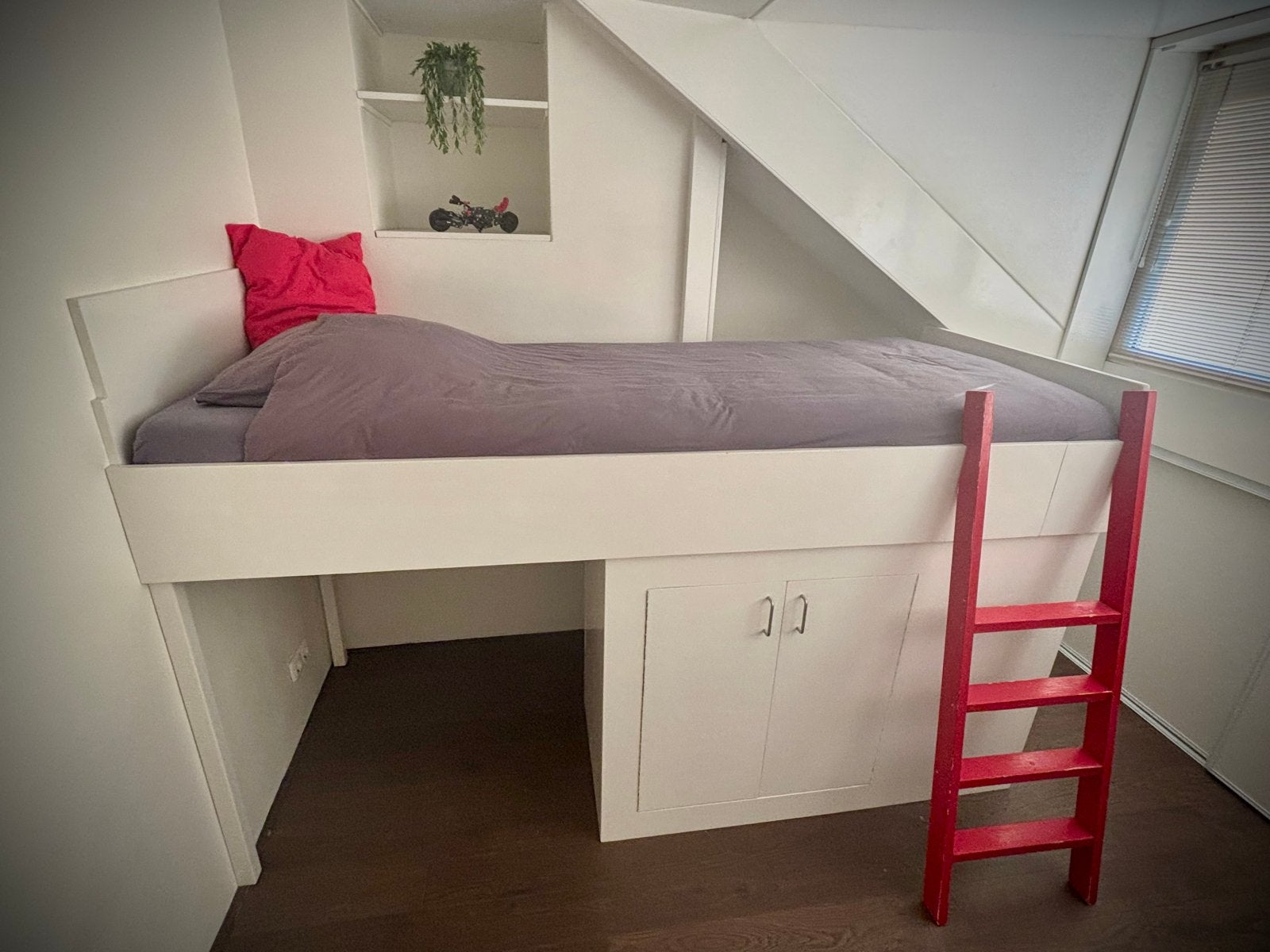 Witte Half hoogslaper met Opbergruimte en Ladeblok, Ophalen, Gebruikt, 90 cm, Eenpersoons