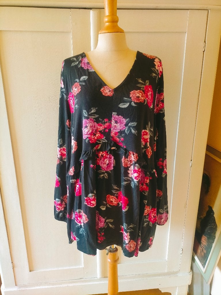 Bon Prix Maite Kelly zwart shirt rozen 48 50 volants, Bonprix, Verzenden, Shirt of Top, Zo goed als nieuw