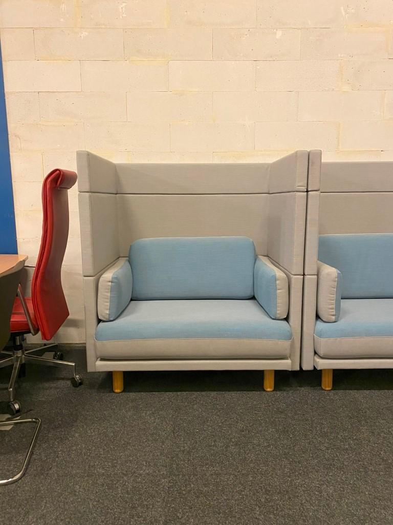 2 x Akoestische lounge fauteuil De Vorm Arnhem, grijs/blauw, Ophalen, Gebruikt, 75 tot 100 cm, 100 tot 125 cm